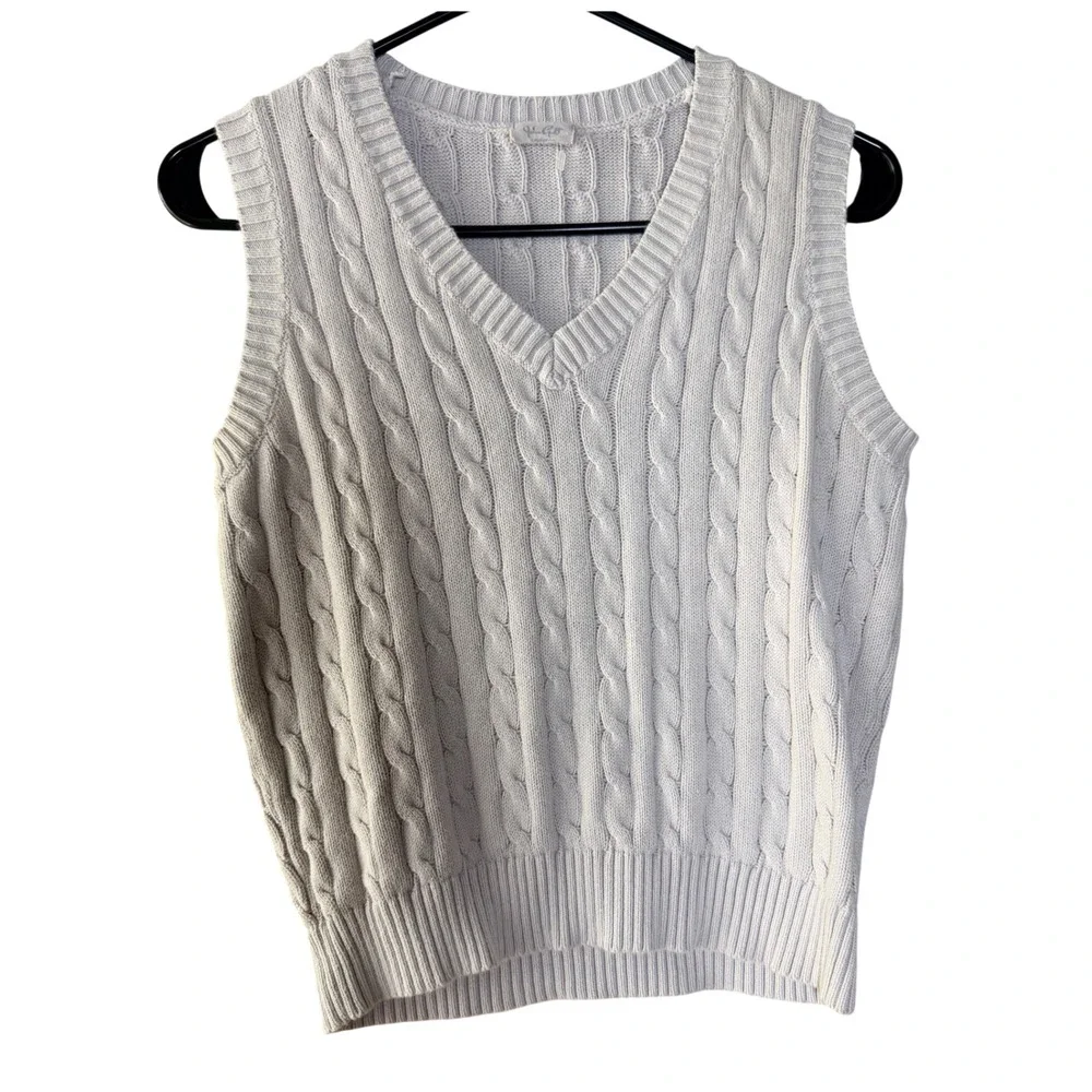 John Galt Cable Knit Sweater Vest Preppy White Size One Size